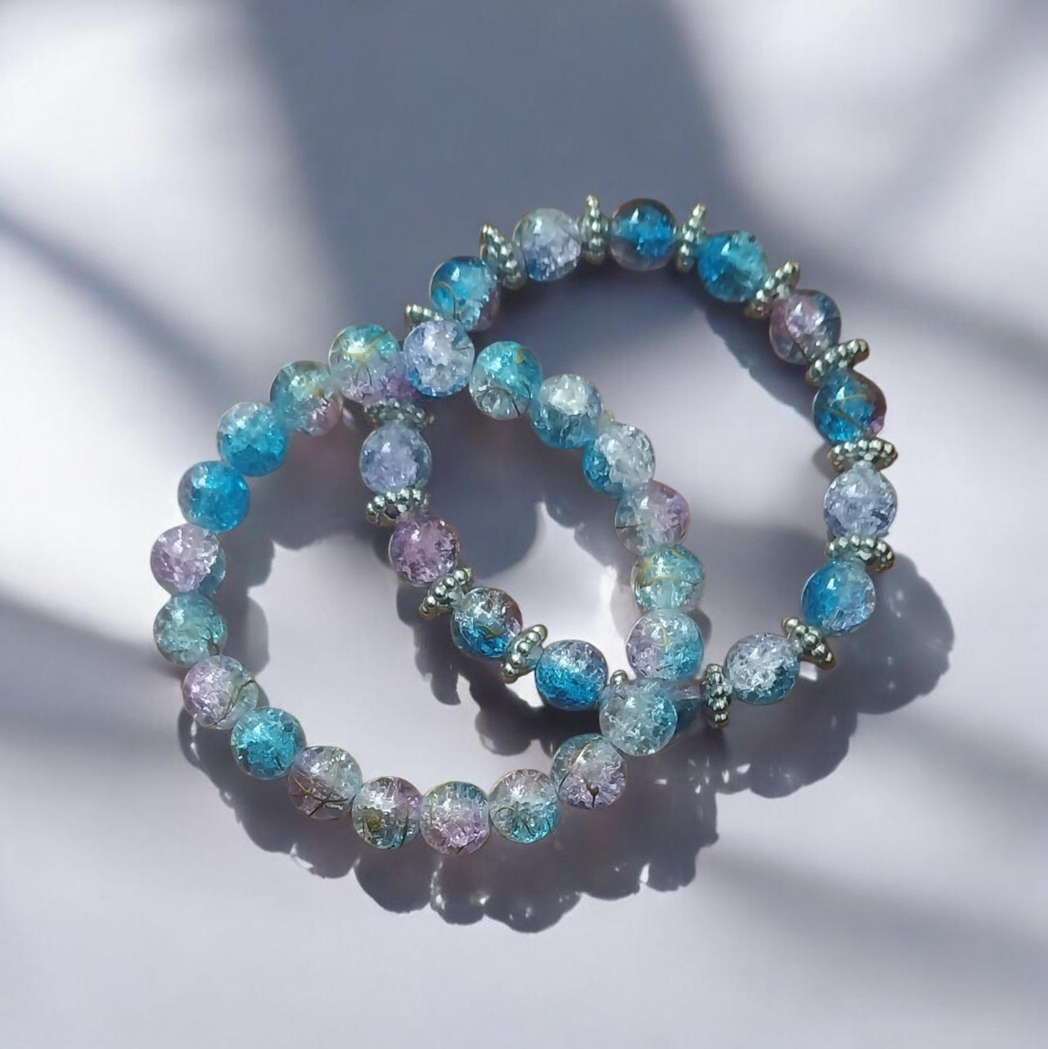 Blueish purple glass beaded bracelet set