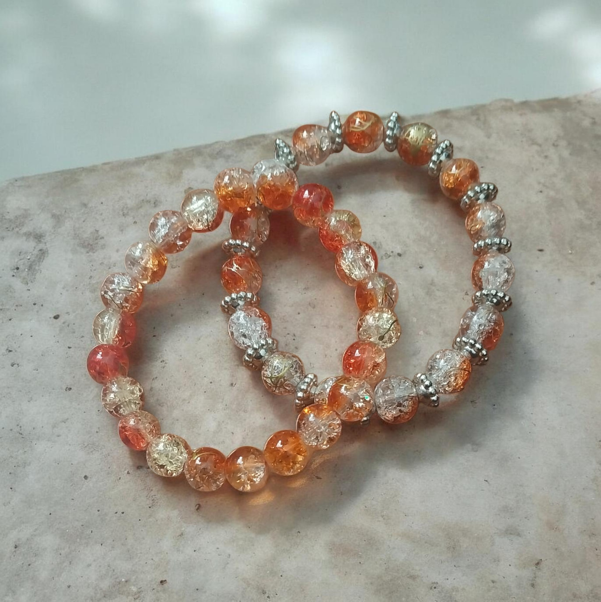 Orangish glass beaded bracelet set